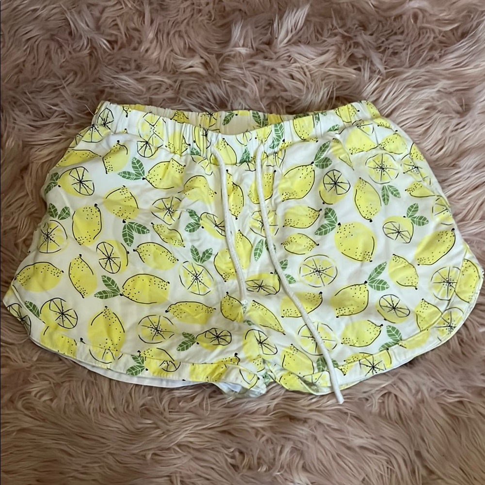 Yellow and White Athletic Shorts with Elastic Waistband